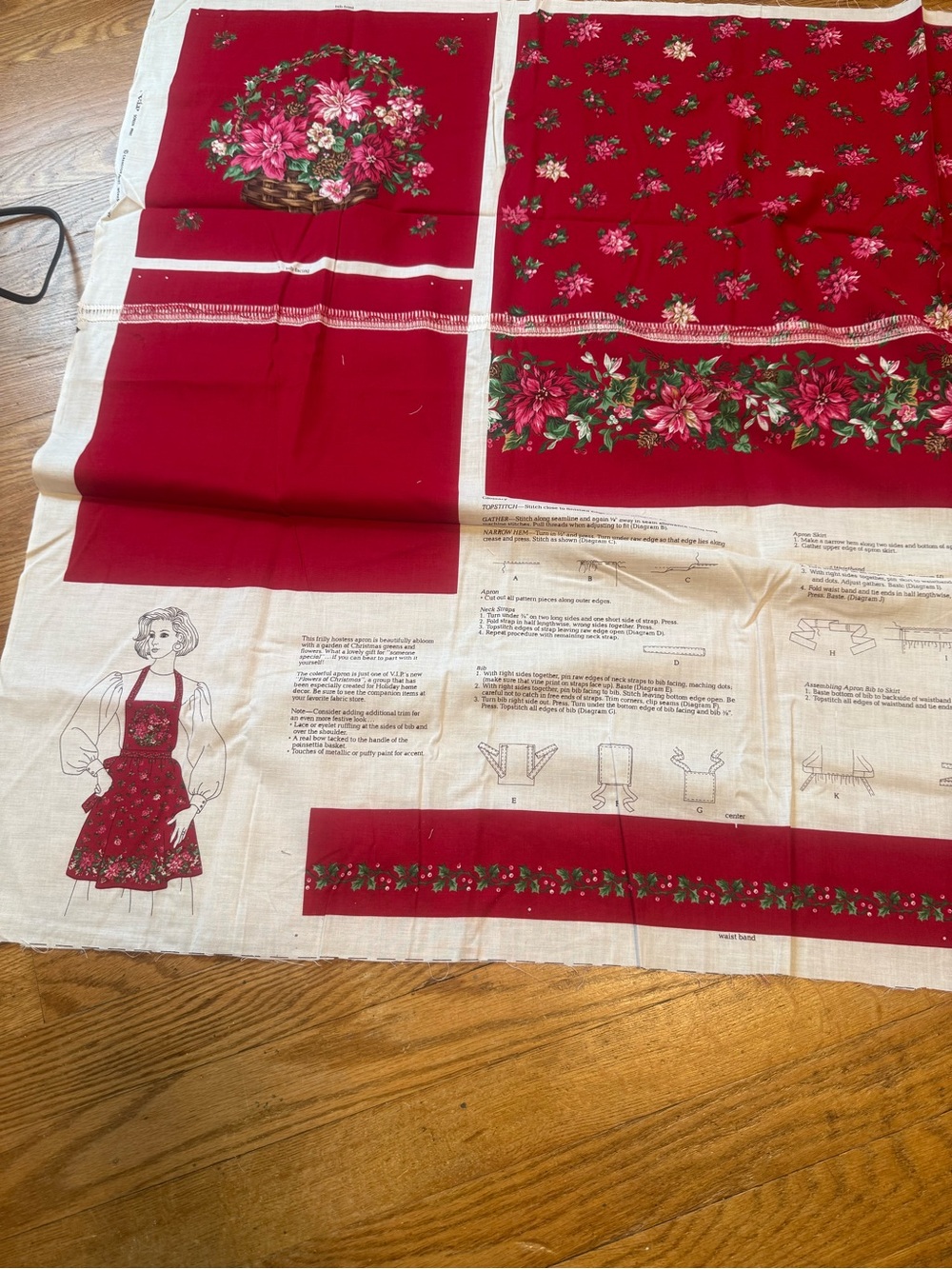 Flowers of Christmas" Garden Flowers Apron Cut & Sew Fabric Panel One-Size.